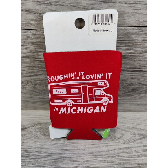 Roughin' It and Loving It-Michigan Can Koozie-Can Cooler-Drink Kooler - Picture 2 of 2